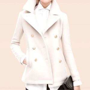 VINEYARD VINES Womens Natural White Trench Jacket Large Pea Coat Gale Cropped